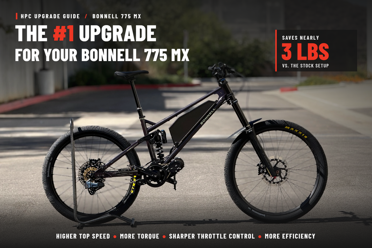 Bonnell 775 MX side profile with the HPC 5-speed electronic shifting upgrade kit. It saves nearly 3 lbs and adds more top speed, torque, throttle control and efficiency.
